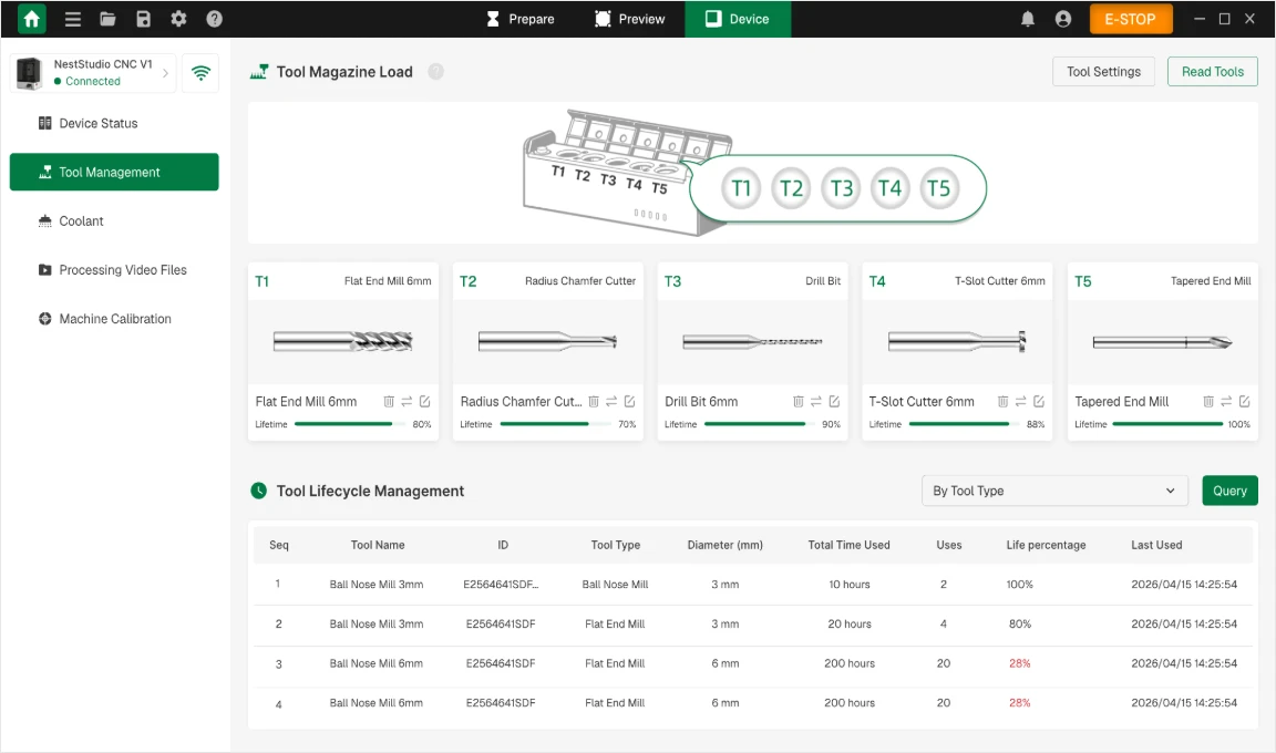 One-Click Data Recognition · Stock QR Code & Tool RFID